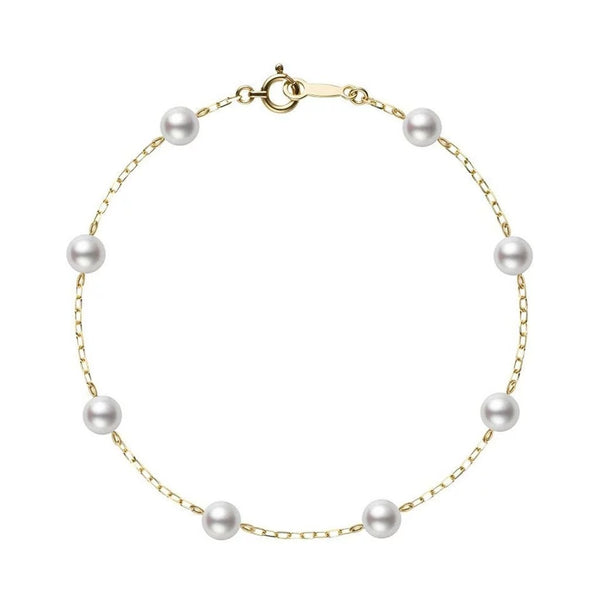 Akoya Cultured Pearl Station Bracelet in Gold - 1